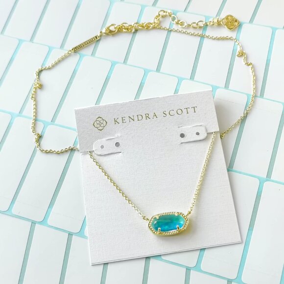 Kendra Scott Elisa Aqua Kyocera Opal Gold Pendant Necklace with dust bag - Picture 2 of 3